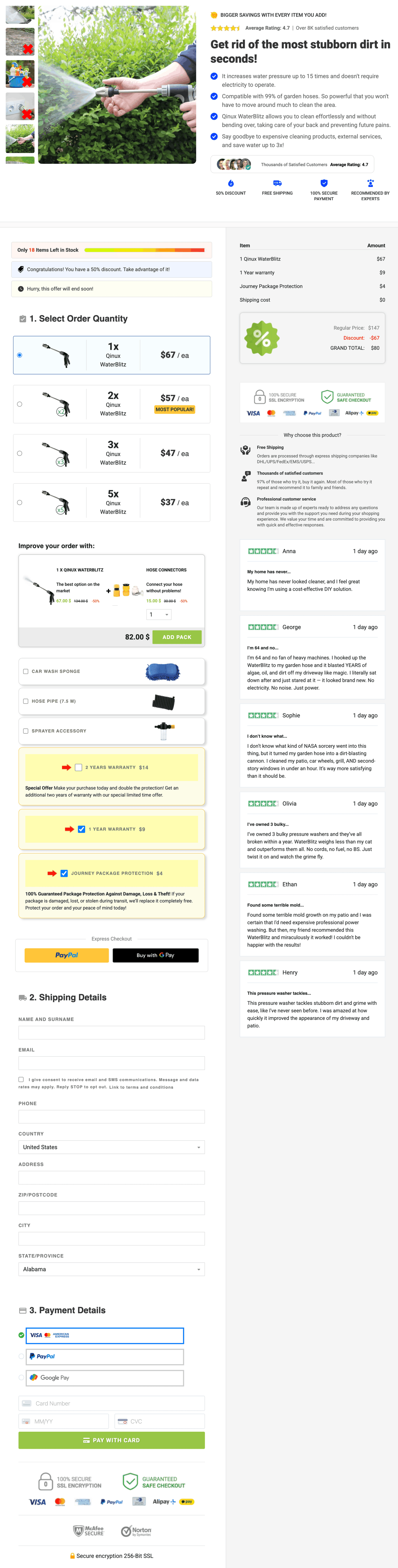 Qinux WaterBlitz 100% Secure Checkout page